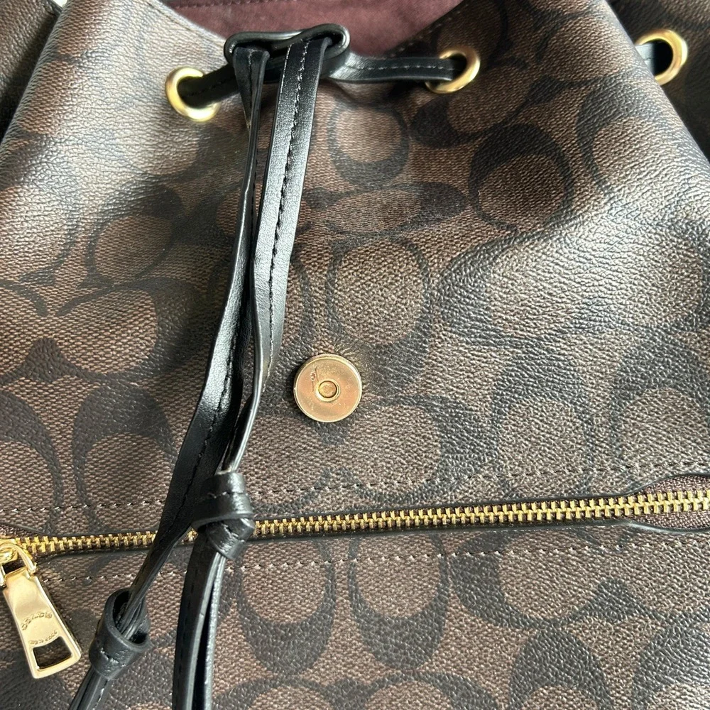 Coach Kleo Backpack Brown Black Signature Canvas Suede C5648 Excellent